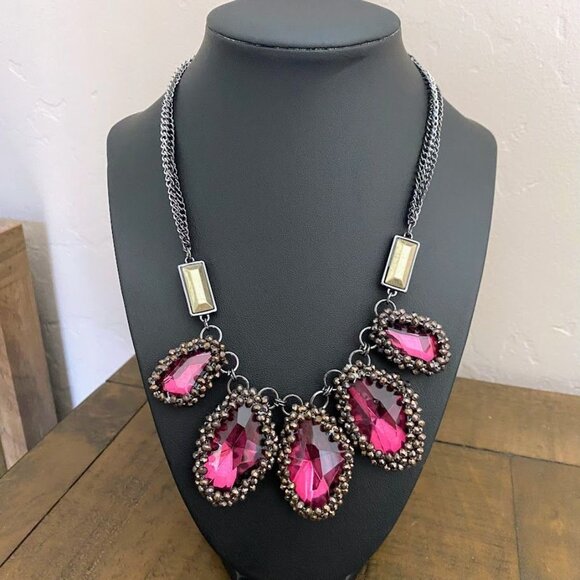 Kenneth Cole Raspberry Crystal Statement Necklace With Mixed Metals - Picture 2 of 3